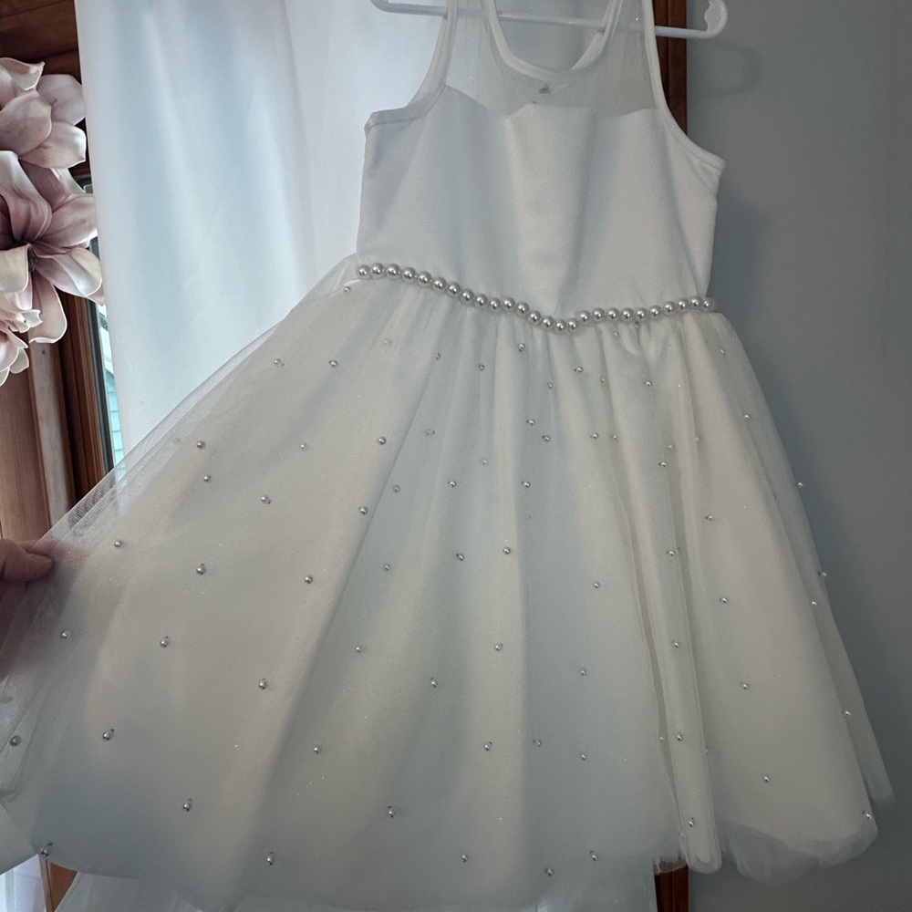 Rare Editions White and Blue Sequin Embellished A-Line Dress